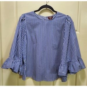 Marina Luna Striped Bell Sleeve Blouse - Medium